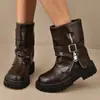 Botas Martin de Suela Gruesa Estilo Chica Dulce Fresca Picante para Mujer 2026 Nuevo Otoño Botines Acampanados Apilados Adelgazantes Botas de Motocicleta de Media Caña