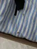 Liquidação~ Coisas Super Legais, Absolutamente Incríveis! A Camisa de Linho Elegante com Listras Azuis da Moda deste Ano para Mulheres