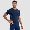 Camiseta top masculina respirável de secagem rápida personalizada europeia e americana, camada base de alta elasticidade, justa, manga curta, para corrida, esportes, fitness