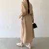 Em Estoque Japonês Outono 2026 Novo Sem Mangas Bolso Manga Longa Comprimento Médio Casual Lapela Camisa Vestido
