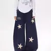 Pantalones casuales de felpa versátiles estilo americano con bordado de estrella y cintura elástica, diseño unisex, pantalones deportivos de pierna ancha, holgados y adelgazantes
