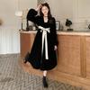 Vestido com faixa na cintura e laço estilo Hepburn francês plus size outono/inverno 2023 estilo Hong Kong veludo de alta qualidade emagrecedor