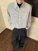 Camisa Versátil de Manga Longa Xadrez Retrô Início da Primavera/Outono Jovem Artística Casual Trabalho Camisa de Corte Justo Masculina Tendência