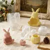 Conejo de Pascua Sosteniendo Taza con Vela Molde de Silicona Yeso Cemento Portavelas de Aromaterapia Adorno Molde de Resina DIY