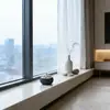RONG MAKE Cenicero de Concreto Negro Estilo Zen y Quemador de Incienso con Tapa de Metal-Diseño Vintage Chino