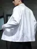 Jaqueta Hanfu casual masculina com padrão de dragão, estilo de abertura frontal, adequada para primavera e outono, com botões estilo chinês, cor branca e uma versão modernizada da túnica tradicional de manga comprida