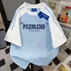 Camiseta Versátil de Retazos Bloques de Color Manga Corta Unisex Verano 2025 Holgada Casual Estilo Europeo Americano Coreano Ins Top