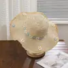 Sombrero de Sol para Vacaciones de Verano en la Playa Protección Solar, Sombrero de Sol Versátil Sencillo para Mujeres, Sombrero de Paja Fresco con Ala Ancha Floral