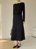 Conjunto de duas peças estilo dama rica para Outono/Inverno, elegante e moderno para usar no Natal e Ano Novo