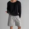 Camiseta de punto ligera y transpirable de manga larga para hombre, para primavera y otoño, con cuello grande, estilo americano, corte casual y holgado, protección solar