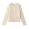 26 Otoño Invierno Más Vendido Cárdigan Cepillado Suéter de Seda de Morera Lana Cachemira Botones de Concha Cuello con Borde Enrollado Color Sólido Elegante Ropa de Abrigo
