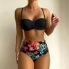 Huludao Roupa de Banho Comércio Exterior Europeu e Americano Fato de Banho de Duas Peças para Mulheres Estampado Cintura Alta Sexy Conjunto de Biquíni para Busto Grande Biquíni