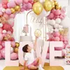 Cadena de Globos Arco Rosa Blanco Dorado Transfronteriza para Fiesta de Primer Cumpleaños de Bebé