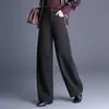 Pantalones casuales elegantes de pierna ancha, pantalones rectos holgados, pantalones de mujer otoño e invierno 2026, pantalones largos de lana de cintura alta con bolsillos, modernos