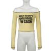 Moda Estilo Europeu e Americano 2024 Outono e Inverno Feminino Novo Sexy Spice Ombro Carta Impressa Apertado T-Shirt Top