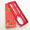 Juego de Cubiertos de Acero Inoxidable Cuchillo y Tenedor Cuchara Palillos Popote para Estudiante al Aire Libre Juego de Cuchara y Palillos Regalo Navideño