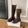 Botas Largas de Estilo Británico con Suela Gruesa para Aumentar la Altura, Botas Ceñidas por Encima de la Rodilla para Mujer, Nuevo Estilo Otoño e Invierno, Botas tipo Martin con Cuello Plegable Convertibles para Mujer