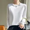 Camiseta de Manga Comprida para Mulheres, Estilo Primavera e Outono, Gola Redonda, Caimento Solto, Ombro Normal, Blusa de Cor Sólida