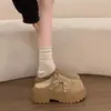 Meias-sapatos Fechadas com Plataforma para Mulheres 2026 Primavera Novo Estilo Sem Calcanhar Sapatos de Couro JK Moda e Estilosos Slip-On para Uso Externo