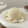 Chapéu de praia estiloso de aba ondulada para bebê, estilo doce de verão, chapéu de sol princesa, chapéu de palha fofo de coelho para crianças