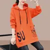 Moletom com Capuz Novo Outono e Inverno Manga Longa Feminino Estilo Preguiçoso BF Versão Coreana Solto Plus Size Casual Comprimento Médio Comércio Exterior