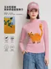 Top fruncido con estampado juvenil de gato naranja, elegante camisa básica blanca de corte ajustado, elegante camiseta adelgazante de cuello semi-alto para mujer