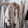 Sudadera Gruesa de Cuello Redondo con Forro Polar Estilo Coreano de Dibujos Animados de Oso para Mujer, Nueva Casual Versátil Holgada Juvenil Invierno 2025