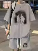 Traje de gofre de verano para hombre, deportivo informal de moda, pantalones cortos de manga corta, conjunto de dos piezas para adolescentes con un conjunto atractivo
