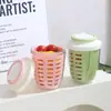 Copo de Frutas Estilo Ins Café da Manhã Copo Salah com Tampa e Anti-vazamento para Exterior e Piquenique Copo Drenante Copo de Aveia Copo de Frutas de Plástico