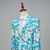 20 Años 7 Trajes Florales Xz103A07 Mezcla de Algodón y Spandex Azul y Blanco Mangas de Princesa