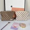 Bolsa de Cosméticos de Pana Retro con Lunares, Bolso de Mano Portátil, Bolsa de Almacenamiento de Gran Capacidad para Viaje para Cuidado de la Piel y Artículos de Tocador