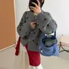 Cardigã de malha redondo com bolinhas estilo coreano, casaco suéter feminino curto versátil de outono/inverno, soltinho, doce e jovial