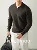 Ropa de punto de alta gama, cálida, suave, de lana modal, con cuello de gaviota, para hombre, estilo retro de trabajo, color liso, tejido cálido, otoño e invierno