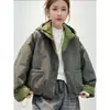 Jaqueta Corta-Vento de Algodão com Capuz e Blocos de Cor Estilo Coreano Bolso Grande Simples Casaco Feminino Outono Inverno Novo Versátil Solto Emagrecedor Jaqueta Top