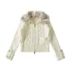 Abrigo Corto de Punto Estilo Retro Americano con Cuello de Piel, Nuevo Estilo Otoño e Invierno, Estilo Perezoso, Versátil, Corte Entallado, Cárdigan Suéter con Cremallera para Mujer