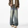 Jeans de corte limpio para hombre, estilo americano de alta calle, lavado desgastado, pantalones rectos holgados, nueva moda de primavera para hombre