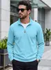 Suéter de malha masculino com zíper parcial e gola alta, comércio exterior TK, casual de manga longa com textura waffle vertical para primavera e outono