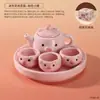 Mini conjunto de chá com tampa em formato de coração e padrão de urso, xícara de chá com orelhas de gato de desenho animado, decoração requintada para mesa em estilo de cura