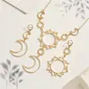Xiyin Europeo y Americano Más Vendido Retro Dios del Sol y Diosa de la Luna Asimétrico Exagerado Set de Pendientes y Collar de Luna y Sol
