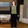 Conjunto de tres piezas de chaqueta chaleco estilo chino para madre de mediana edad, traje casual elegante de primavera y otoño para mediana edad y mayores
