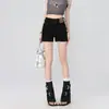 Shorts Jeans Preto de Duas Fileiras Estilo Americano Picante para Mulheres, Novo de Verão Cintura Alta Emagrecedor Versátil Petite Cintura Alta Hot Pants