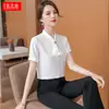 Camisa mujer sentido del diseño 2023 primavera y verano nueva moda top de gasa camisa profesional blanca manga corta