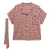 Camisa de Manga Corta a Cuadros Estilo Retro para Mujer, Nuevo Estilo Verano 2026, Top Holgado Versátil Jacquard Dulce y Femenino