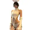 Suéter de Encaje con Cordones de Cuello Alto sin Espalda Estilo Anime Youzhen Cos Bunny Girl Qqny Conjunto de Punto Pasión para No Quitarse