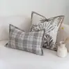 Almohada Gris Color Café de Borde Ancho, Funda de Cojín de Cintura con Borde de Cuadros Medievales, Cojín para Sofá, Funda de Cojín para Habitación Modelo de Hotel