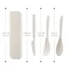 Juego Portátil de Cuchillo, Tenedor y Cuchara de Paja de Trigo Transfronterizo Juego de Vajilla de Tres Piezas Estudiante Viaje al Aire Libre Juego de Vajilla al por Mayor