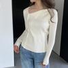 Jiawei Gola Elegante Manga Longa Camisa Básica Top Tricô Cor Sólida Popular Realça a Figura Suéter B8398