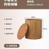 Mesa de Cabeceira de Armazenamento para Sala de Estar Estilo Japonês em Rattan e Madeira Maciça, Mesa Simples para Sofá de Casa, Cesto de Papel, Mesa de Centro Redonda, Mesa de Chá