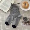 Calcetines retro de punto azul con estampado floral hasta la pantorrilla con lindos moños, dulces y femeninos, con ribete de encaje, estilo coreano, para otoño e invierno