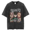 Camiseta Gráfica de Anime Harajuku para Hombre Estilo Callejero Retro Algodón Lavado Ácido Camiseta Oversize Manga Corta Holgada Top Camiseta Estilo Europeo y Americano
